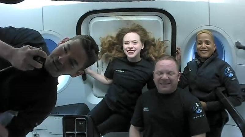 The Inspiration4 crew in space.  (Image: Inspiration4)