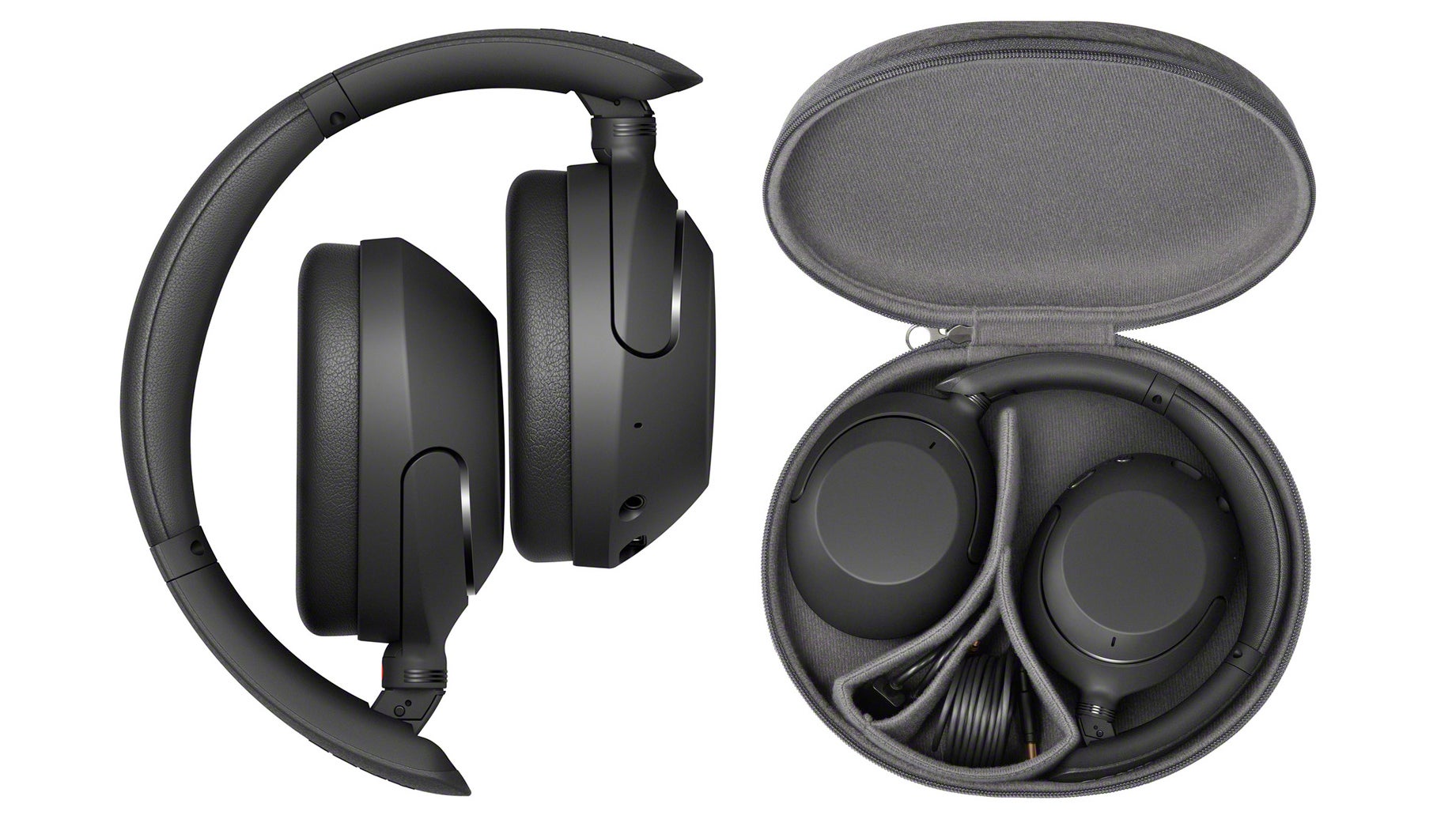 The WH-XB910N still get a folding design and an excellent case that actually protects the headphones when stored away. (Image: Sony)