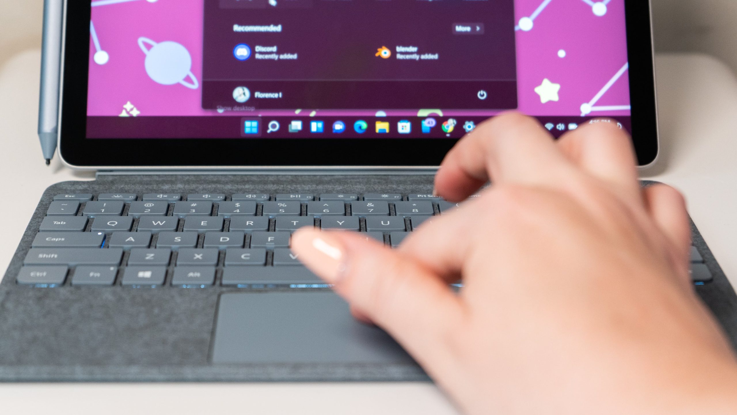 The Surface Type Cover lights up underneath.  (Photo: Florence Ion / Gizmodo)