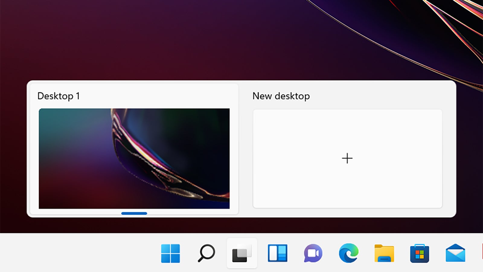 You can create multiple desktops right from the taskbar. (Screenshot: Windows 11)