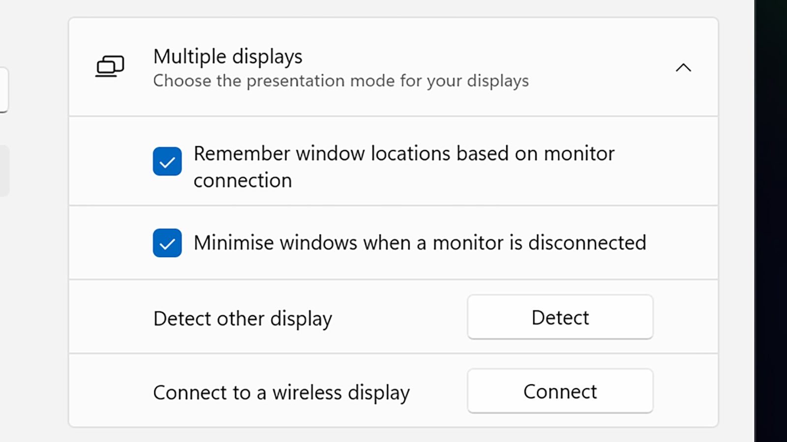 Make sure your external display settings get remembered. (Screenshot: Windows 11)