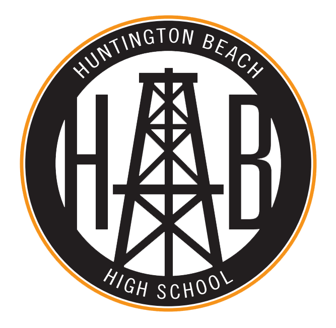 The Huntington Beach High School logo, complete with oil derrick and orange ring meant to symbolise the sun. (Image: Huntington Beach High School)