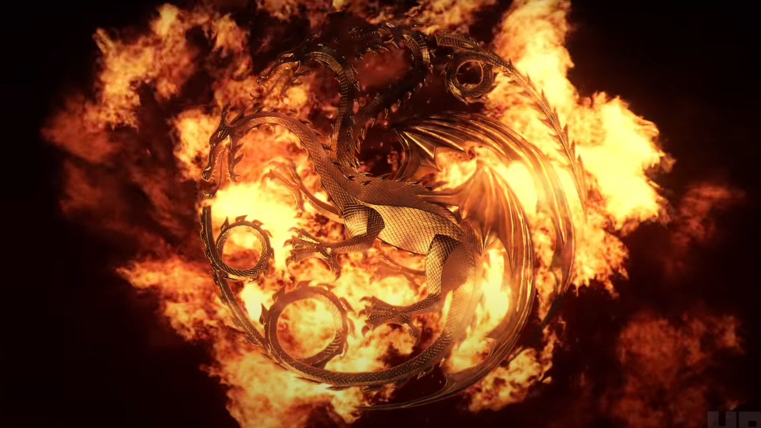 The Targaryen family crest on fire? I'm sure there's nothing ominous about that. (Screenshot: HBO)