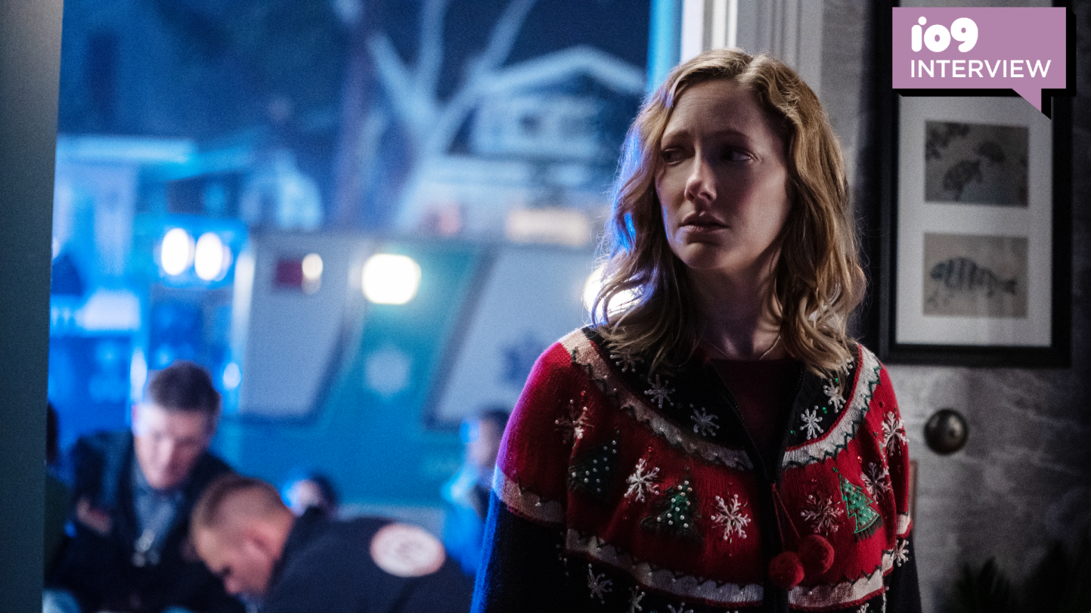 Karen (Judy Greer) looks both concerned and festive. (Image: Universal Pictures)
