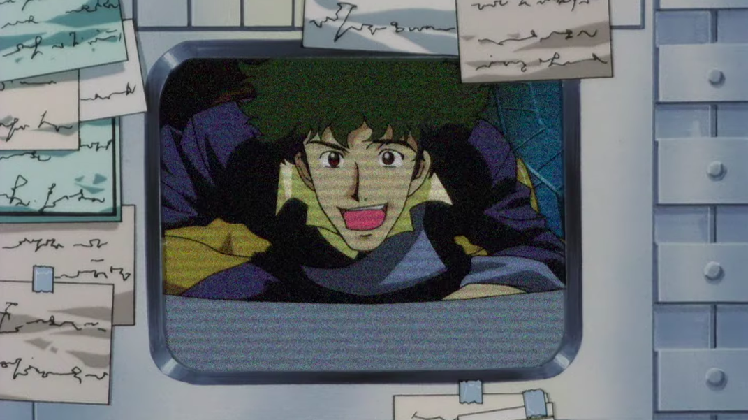 Spike Spiegel having a video call with someone else. (Screenshot: Sunrise)