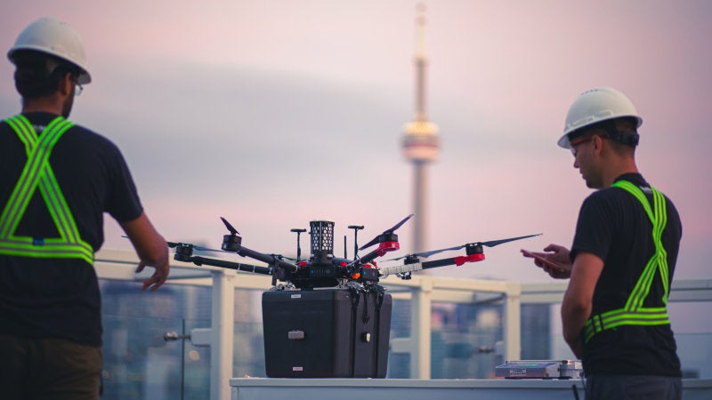 The drone during testing, with the CN Tower in the background.  (Image: Unither Bioélectronique)