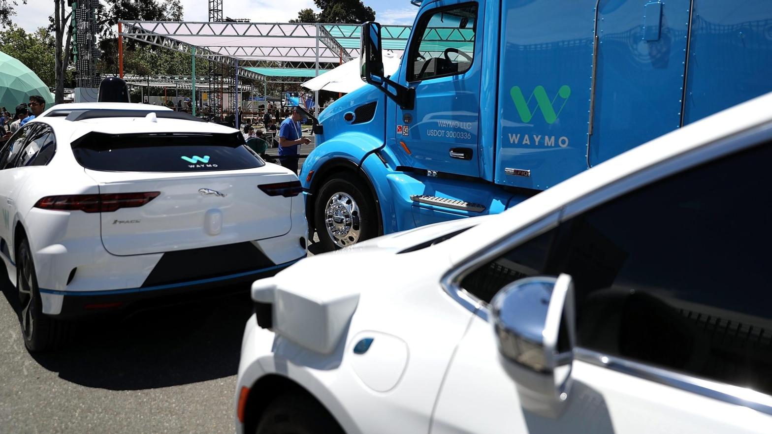 A fleet of Waymo cars shown off at Google I/O in 2018. (Photo: Justin Sullivan, Getty Images)