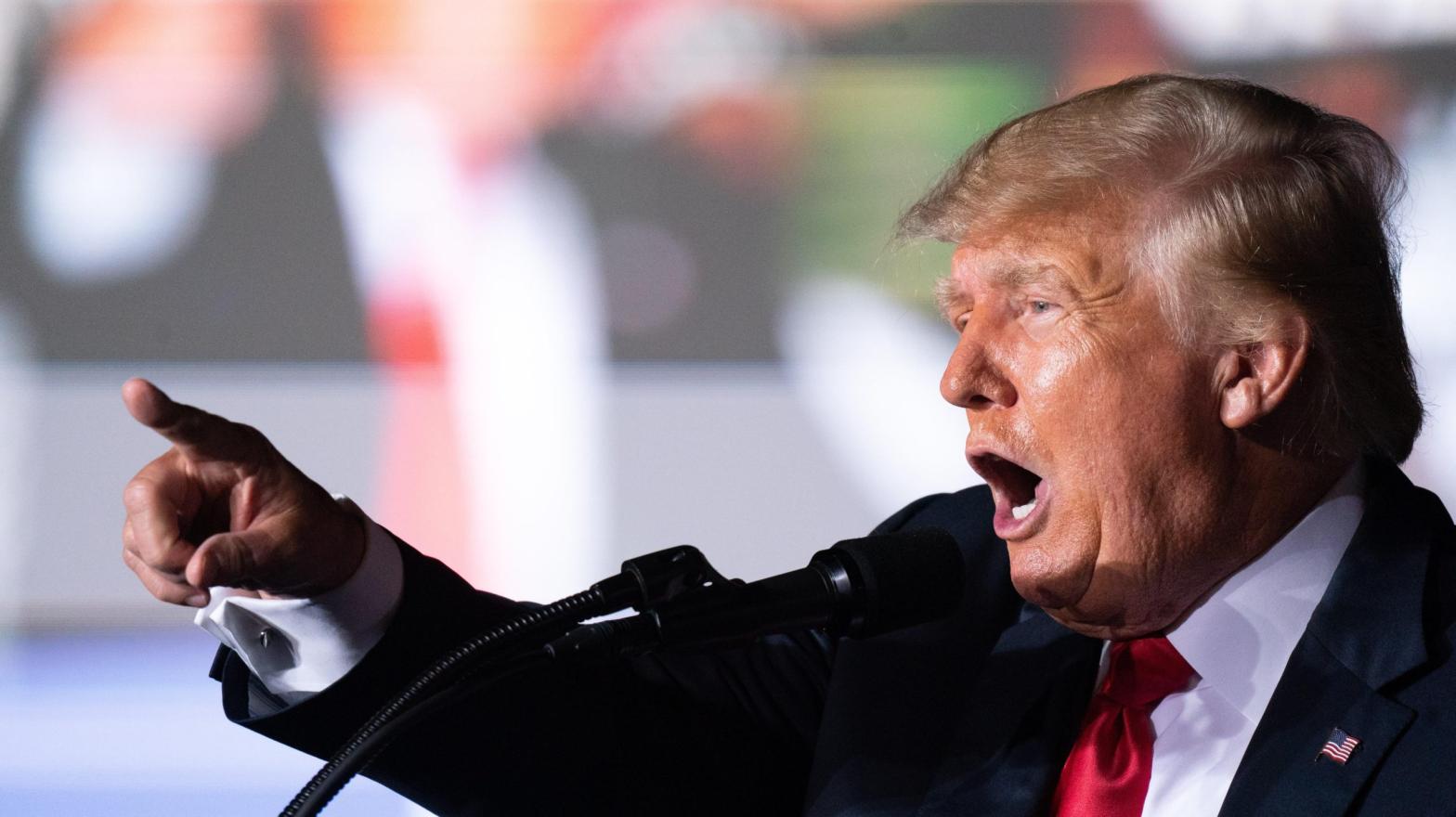 Former President Donald Trump speaks at one of his neo-fascist rallies on September 25, 2021 in Perry, Georgia (Photo: Sean Rayford, Getty Images)