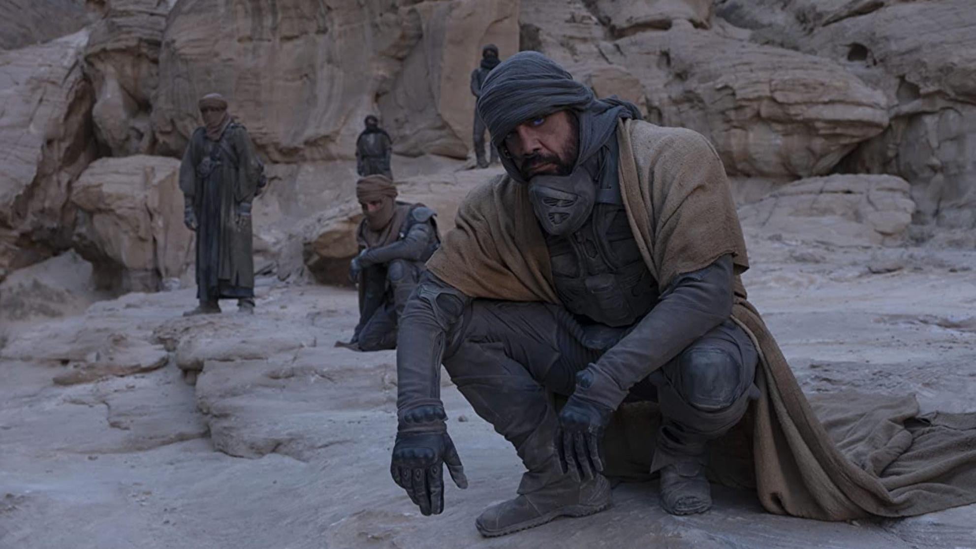 Dune: Javier Bardem's Freman leader Stiglar is a huge character in the rest of the Dune story. (Image: Warner Bros.)