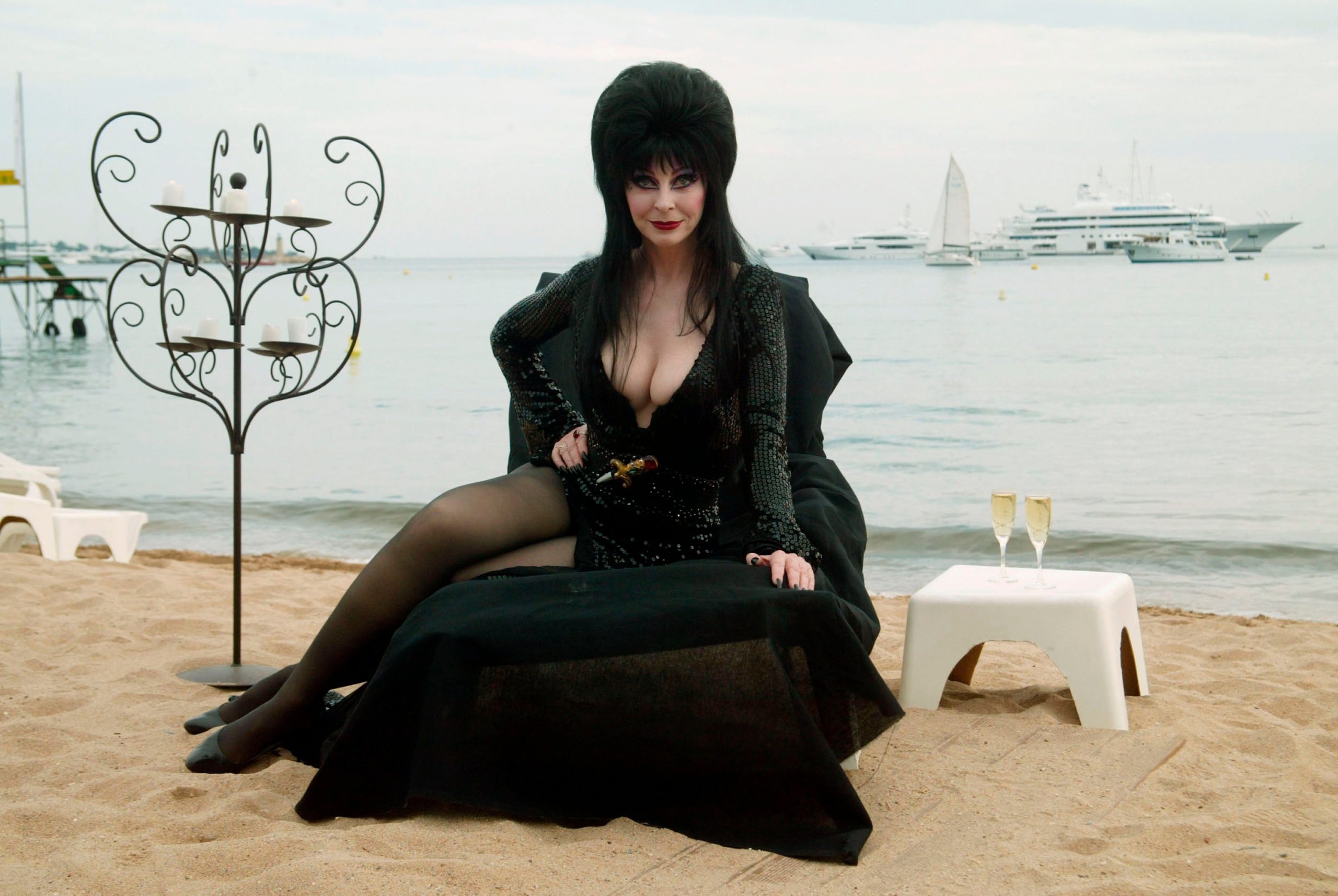 Elvira hits the beach at the 56th International Cannes Film Festival on May 17, 2003. (Photo: Evan Agostini, Getty Images)