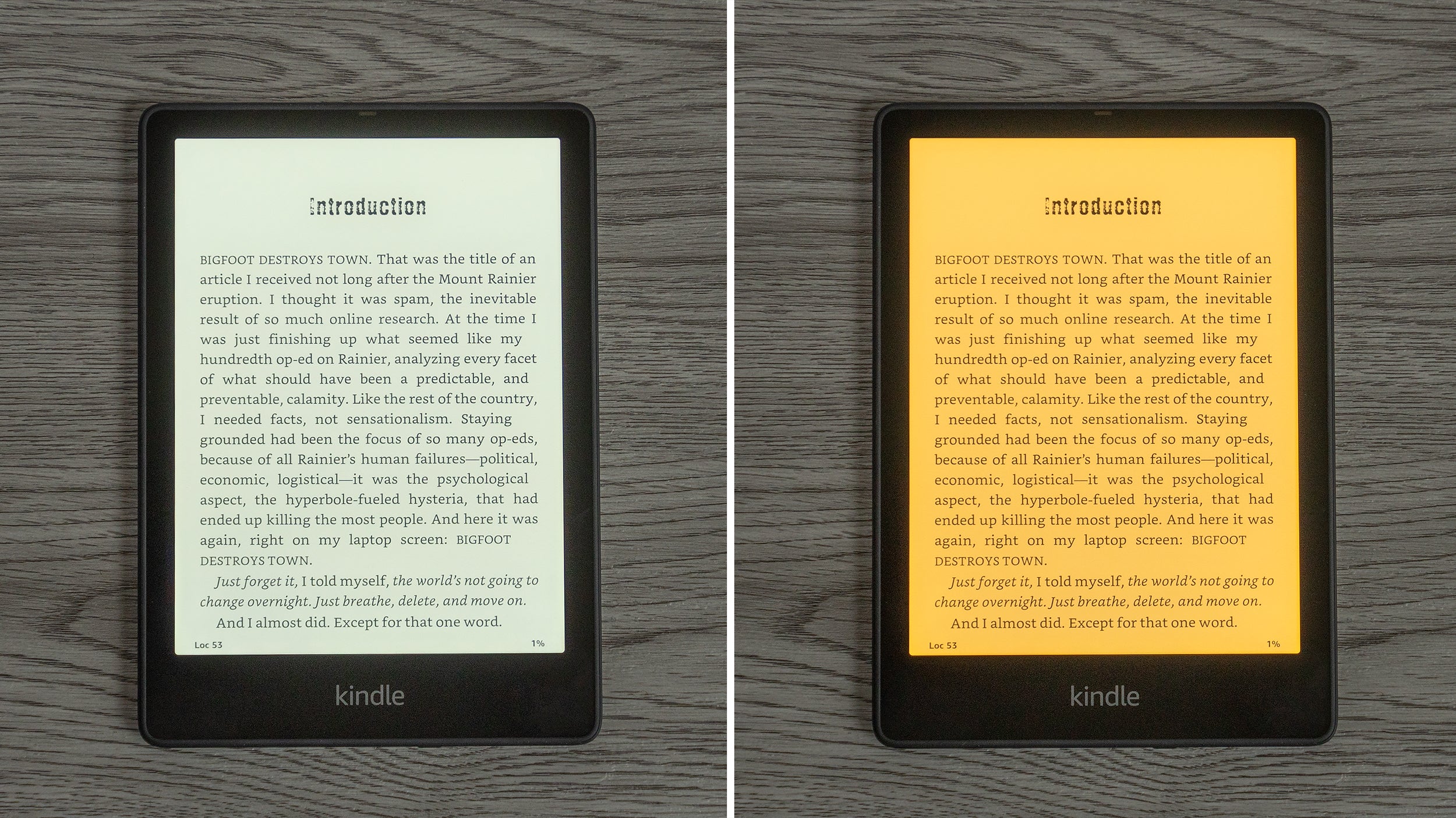 The Kindle Paperwhite 5 SE now uses 17 white and amber LEDs so that colour temperature adjustments can be made on the screen's lighting. (Photo: Andrew Liszewski - Gizmodo)