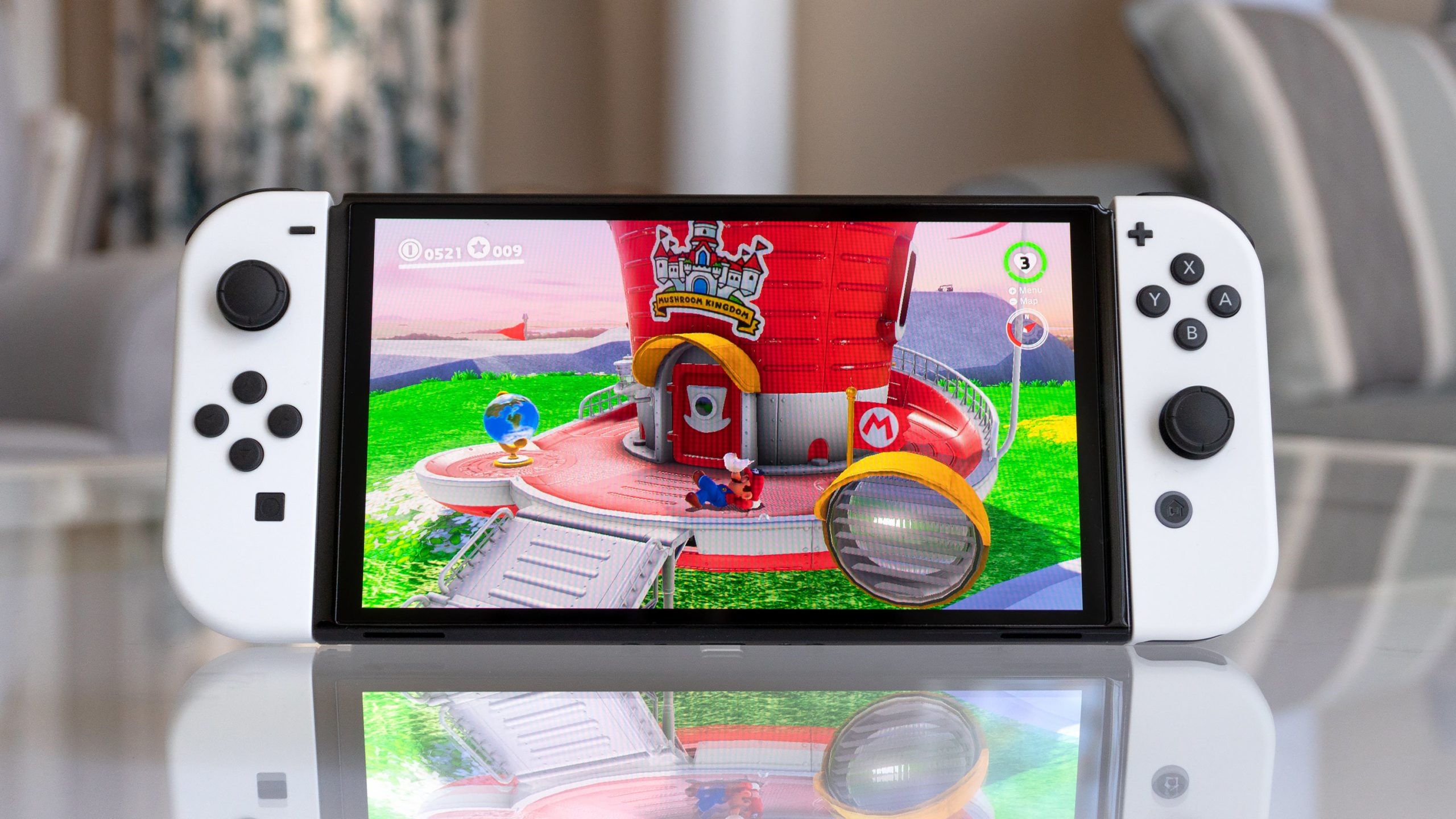 Colourful games like Super Mario Odyssey really pop on the Switch OLED, and you'll want to play them all the way through again. (Photo: Andrew Liszewski - Gizmodo)