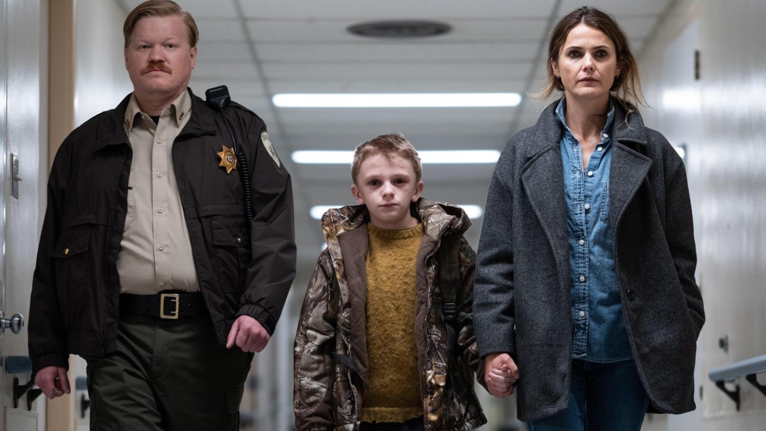 Jesse Plemons, Jeremy T. Thomas, and Keri Russell in Antlers. (Image: Searchlight Pictures)