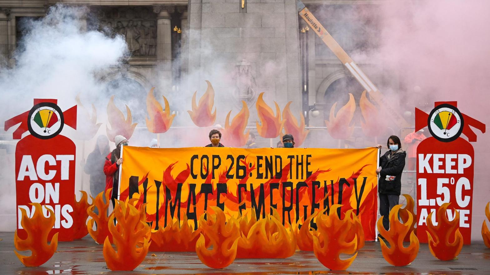 Activists will welcome world leaders to COP26 with a field of climate fire in George Square on October 28, 2021 in Glasgow, Scotland. (Photo: Jeff J. Mitchell, Getty Images)