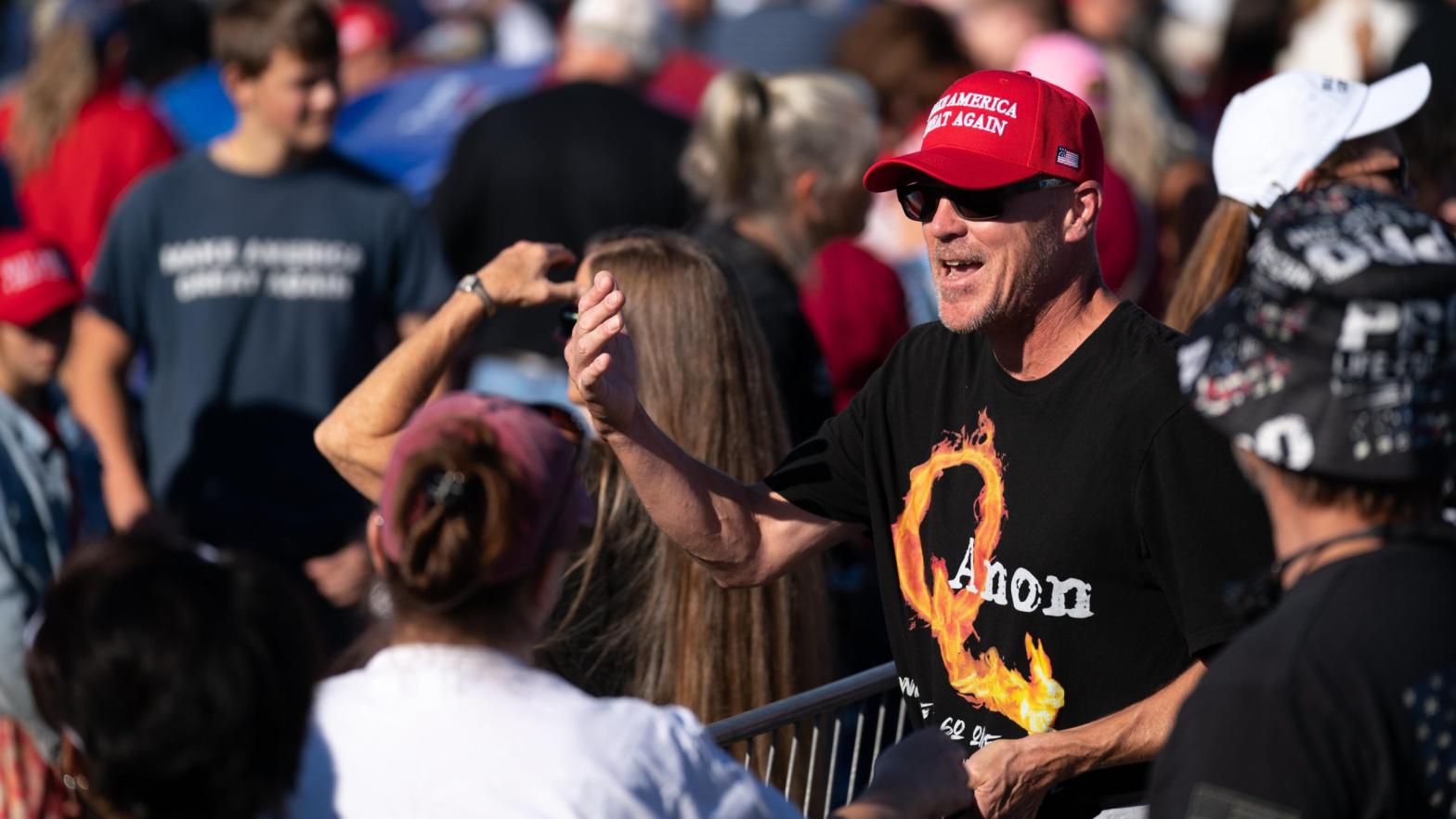 A man in QAnon garb at a Donald Trump rally on September 25, 2021 in Perry, Georgia. (Photo: Sean Rayford, Getty Images)