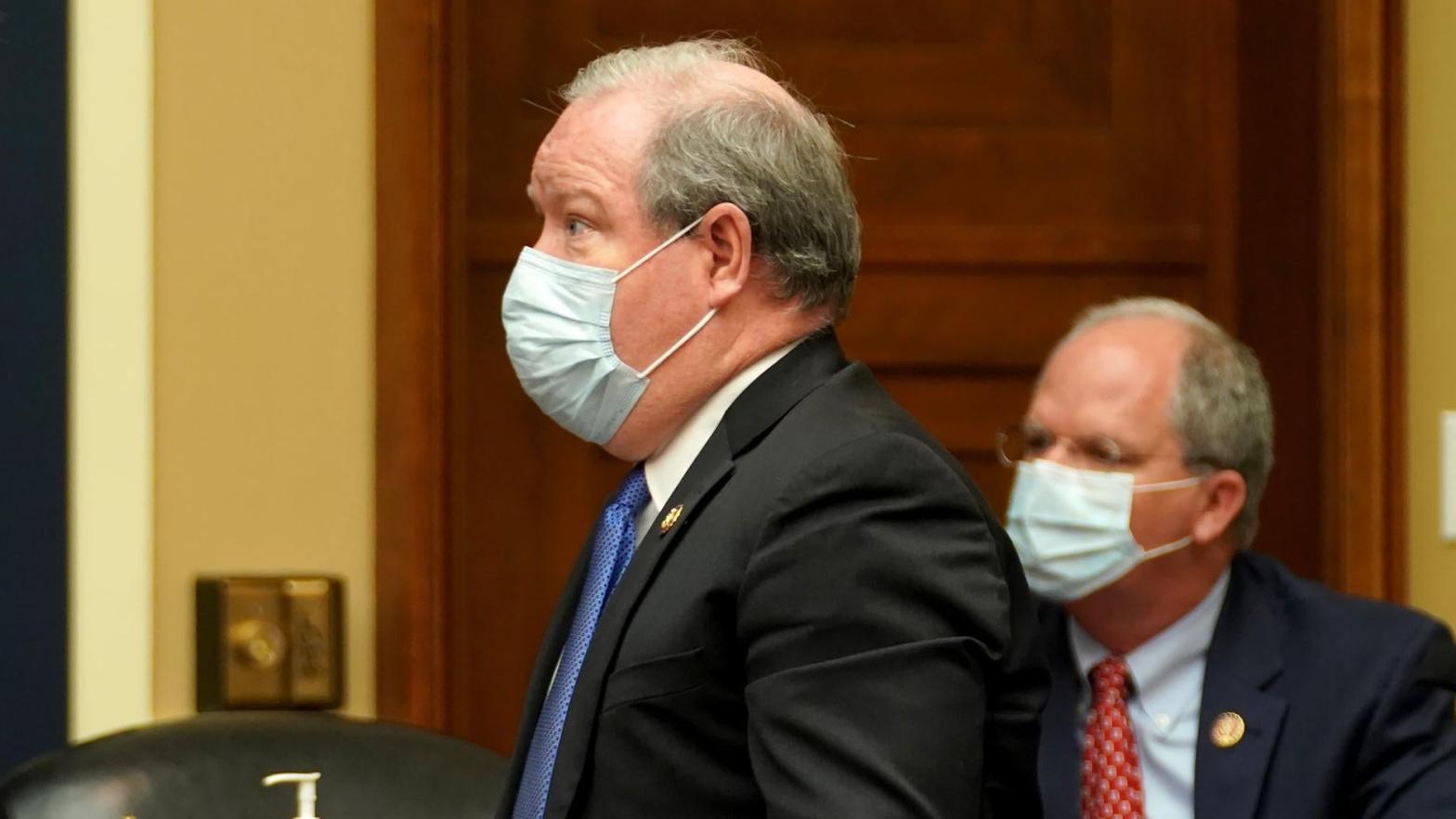 Rep. Larry Bucshon (R-IN) wearing a big mask, the biggest mask anyone has ever seen, during a meeting of the House Energy and Commerce Subcommittee on Health on May 14, 2020. (Photo: Greg Nash / Pool, Getty Images)