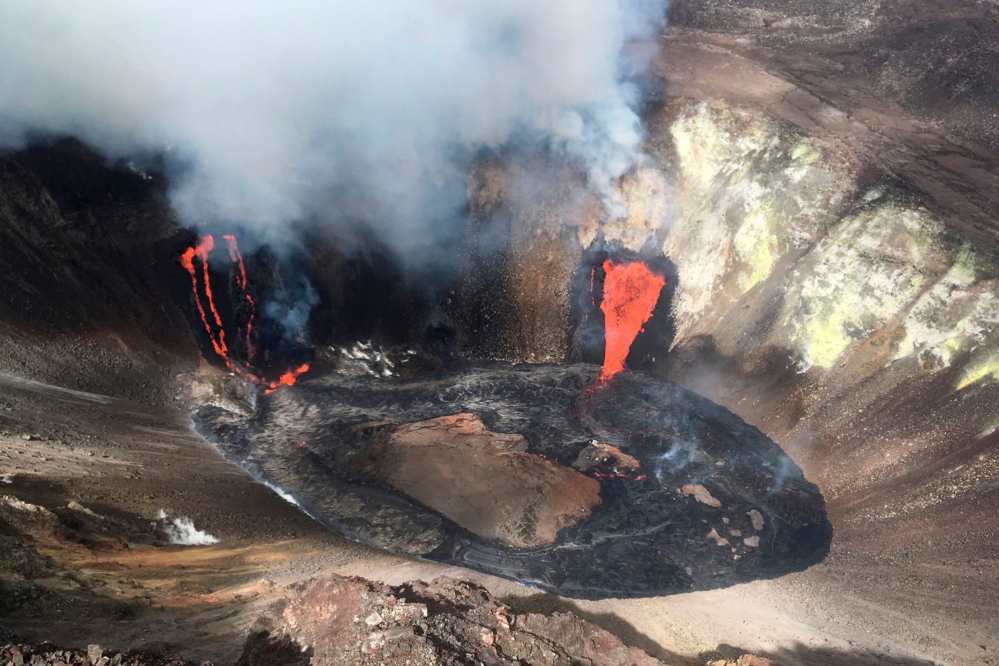A plume rises near active fissures in the crater of Hawaii's Kīlauea volcano on Monday, Dec. 21, 2020. (Photo: M. Patrick/U.S. Geological Survey, AP)