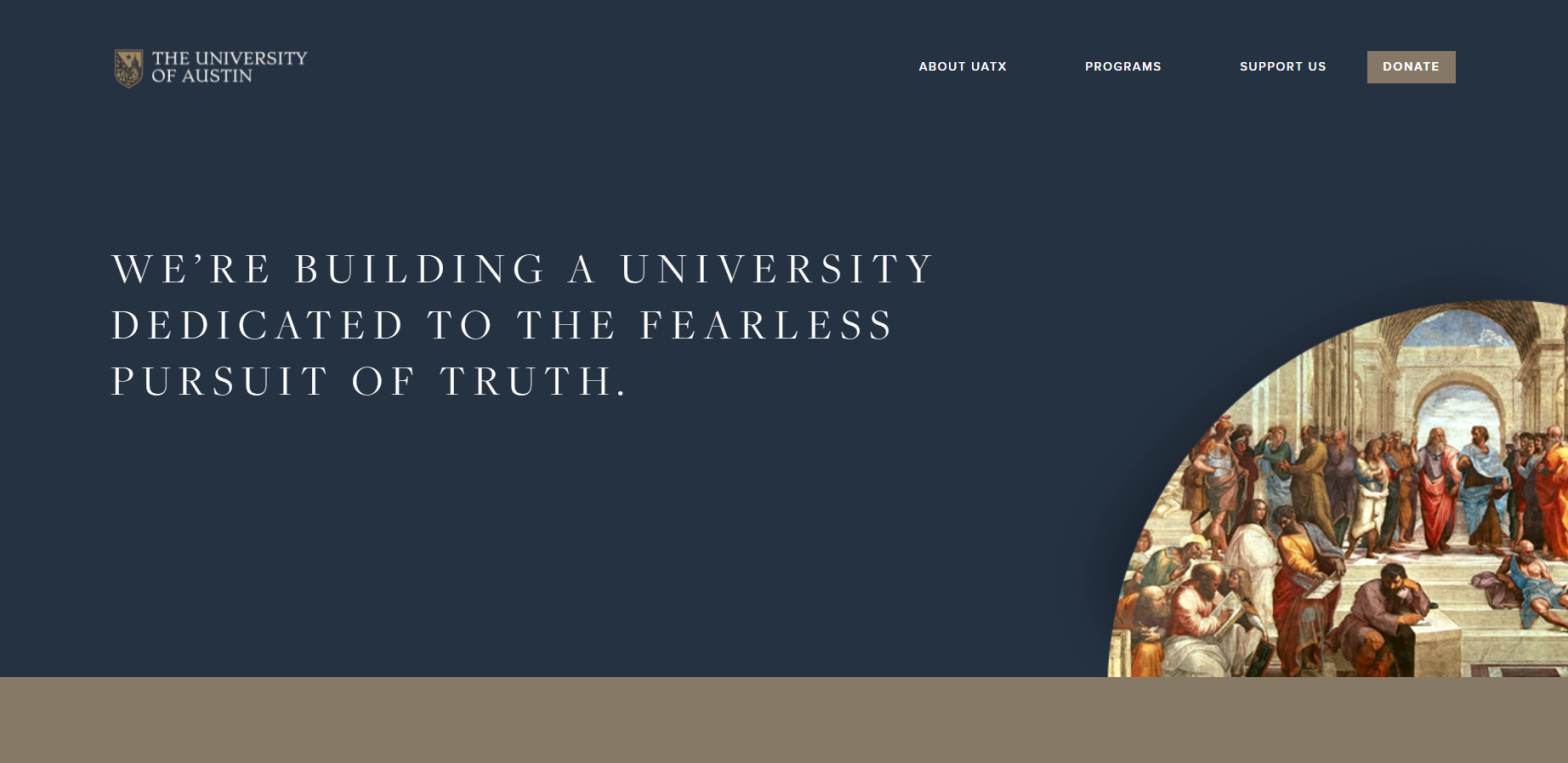 A screenshot from the University of Austin's website. (Screenshot: The University of Austin, Fair Use)