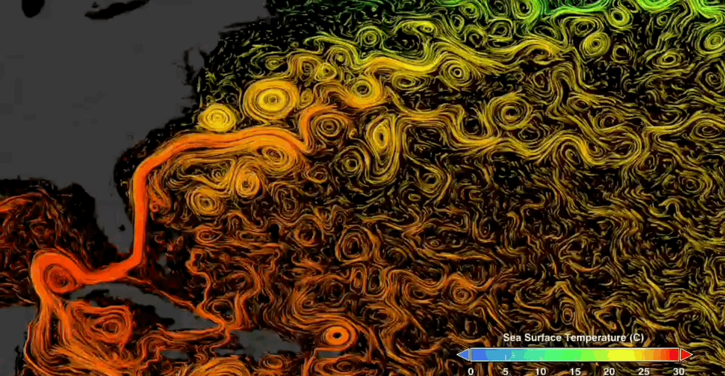 Strong westward flows in the Atlantic help create the Gulf Stream.  (Gif: NASA Goddard Space Flight Centre)