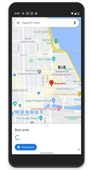 What the busyness marker will look like when it pops up on Google Maps. (Screenshot: Google)