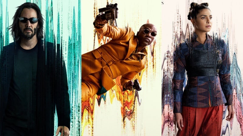 Keanu Reeves, Yahya Abdul-Mateen II, and Priyanka Chopra Jonas in brand new posters for The Matrix Resurrections. (Image: Warner Bros.)