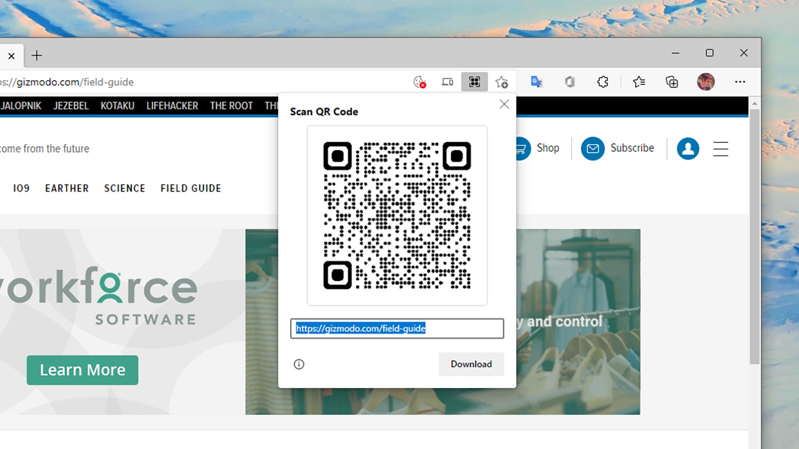 Microsoft Edge can create QR codes from web links. (Screenshot: Microsoft Edge)