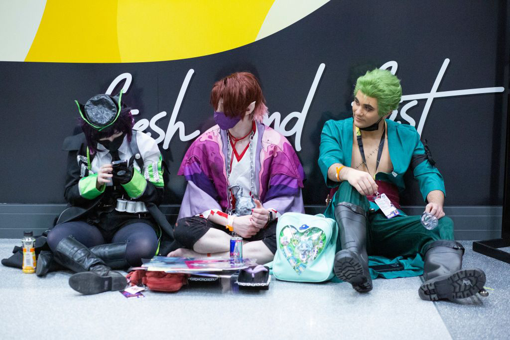 Costumed attendees take a break during Anime NYC at the Jacob K. Javits Convention Centre in New York City on November 20, 2021. (Photo: Kena Betancur/AFP, Getty Images)