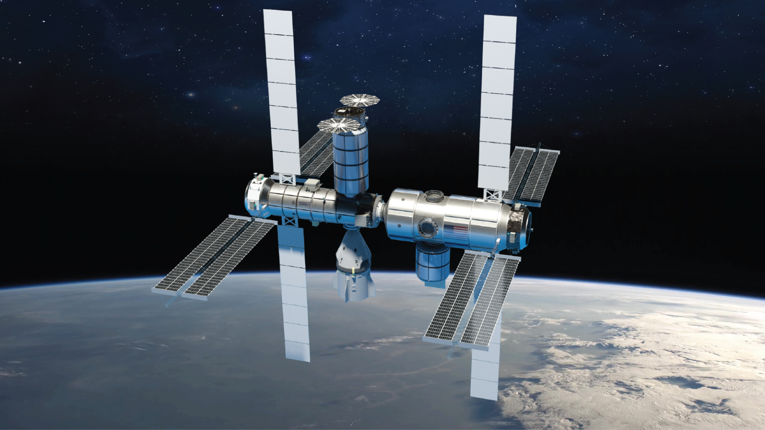 Conceptual image showing Northrop Grumman's unnamed space station concept. (Image: Northrop Grumman)