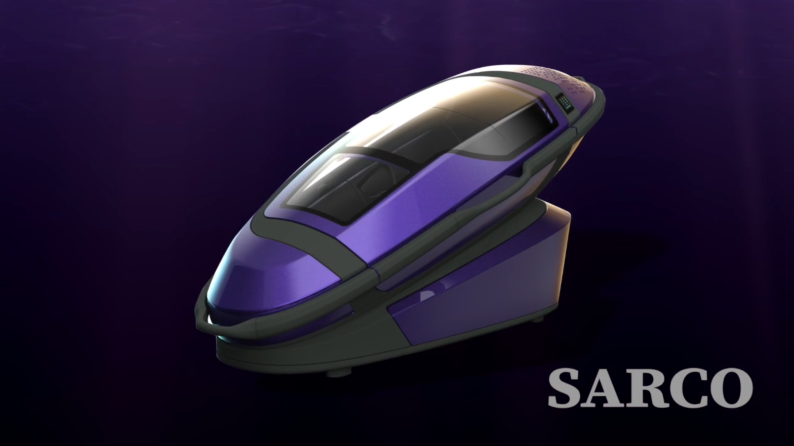 A render of a prototype Sarco device. (Screenshot: Exit International / Vimeo, Fair Use)