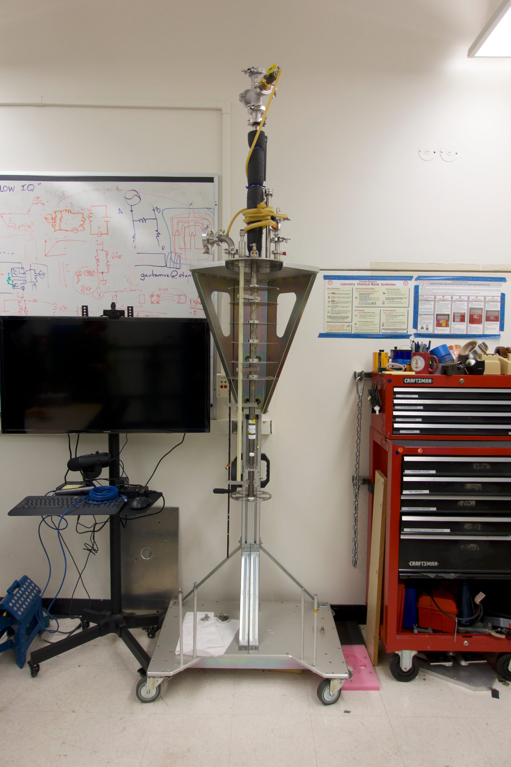 The rig on which the DM Radio Pathfinder is mounted when it's submerged in helium. (Photo: Isaac Schultz)