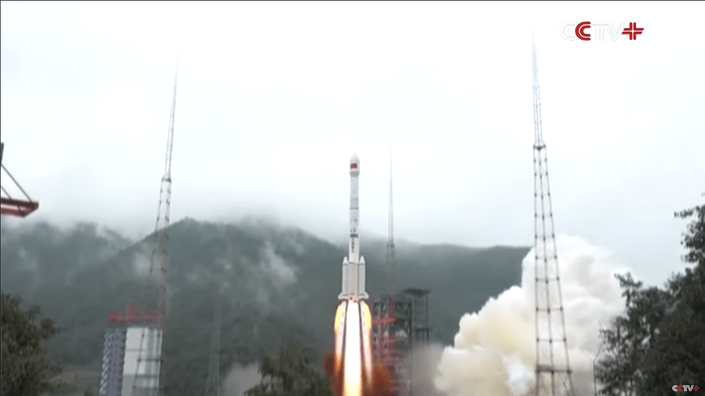 A Long March-3B rocket launching on October 23, 2021 from the Xichang Satellite Launch Centre. (Image: Screenshot: CCTV/YouTube)