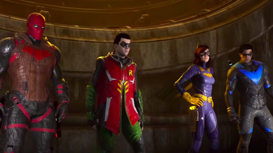 Red Hood, Robin, Batgirl, and Nightwing as they appear in the Gotham Knights game. (Screenshot: WB Games Montréal)