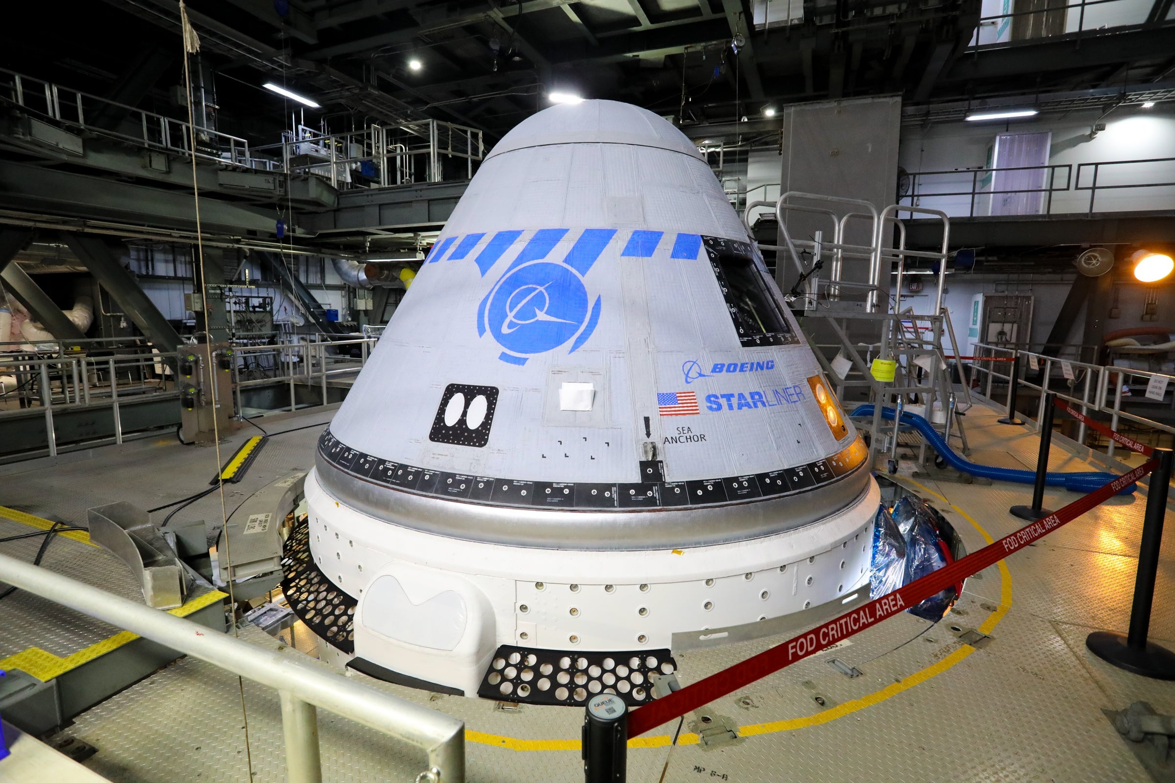Starliner inside the Vertical Integration Facility. (Photo: Boeing)