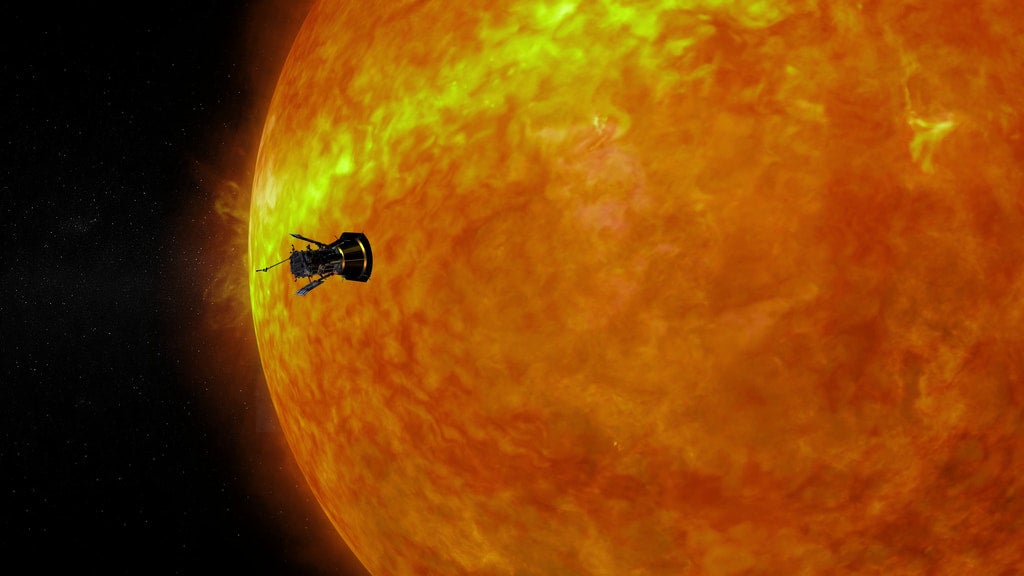 The Parker Solar Probe approaches the Sun in this artist rendering. (Illustration: NASA/Johns Hopkins APL)