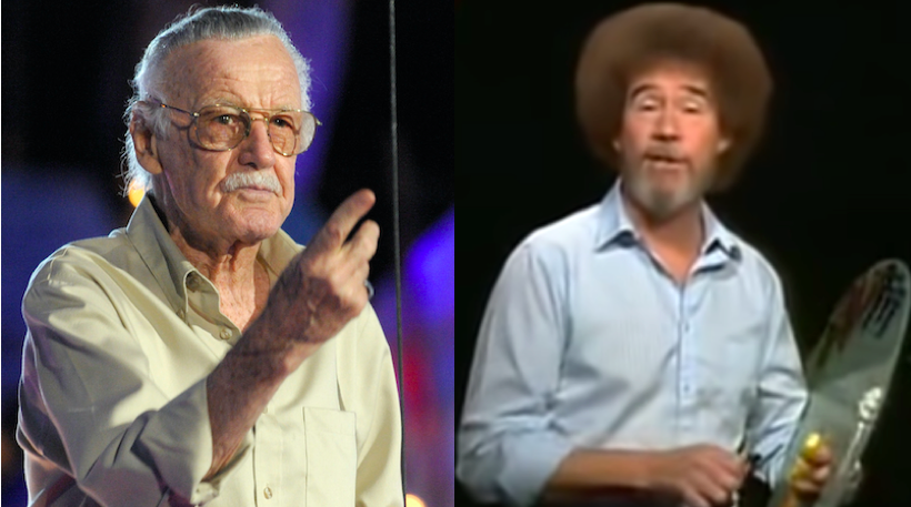 Stan Lee accepting the Comic-Con Icon award onstage during Spike TV's Scream in 2009, Bob Ross in an episode of The Joy of Painting. (Image: Kevin Winter/Getty, WIPB)