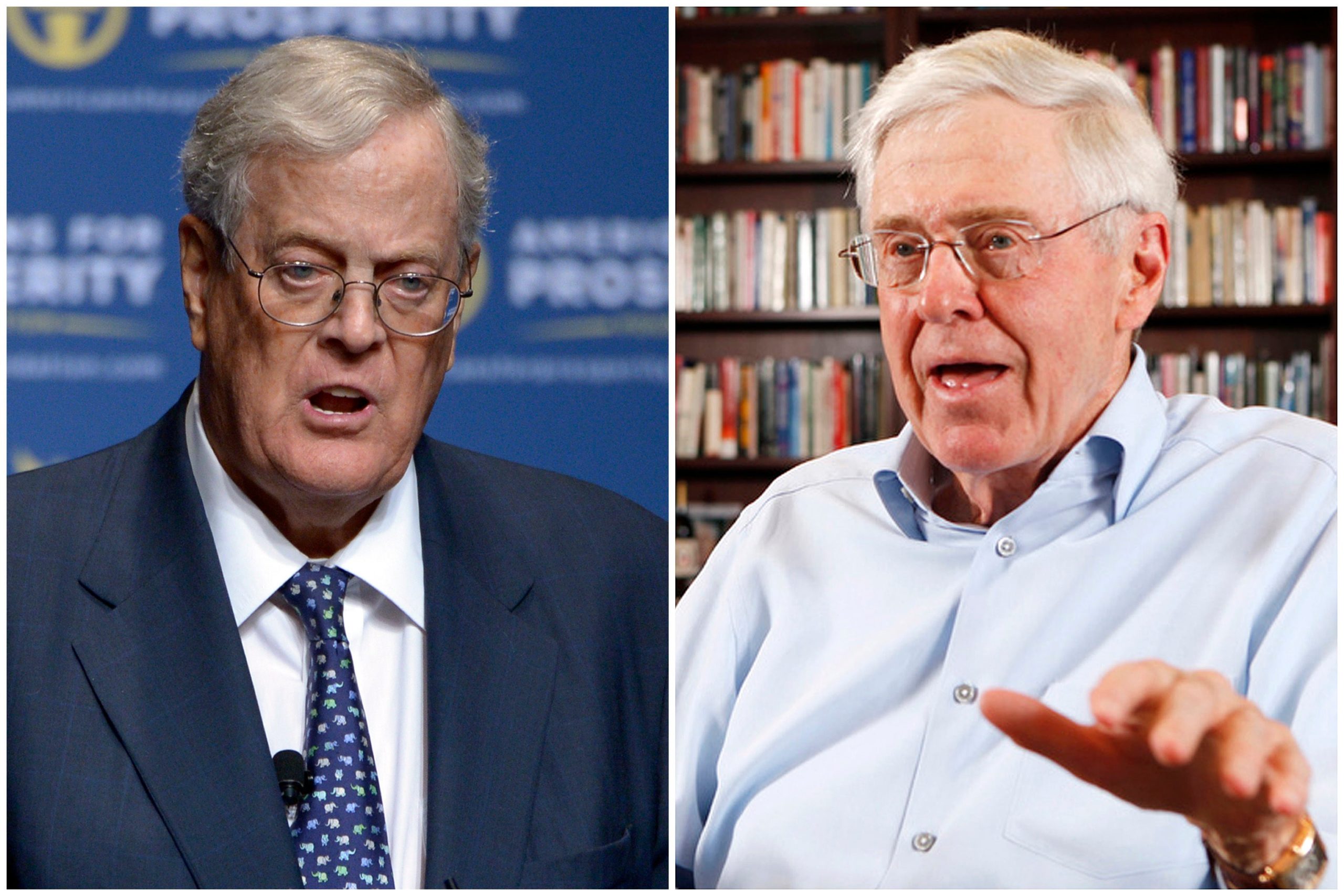 This combination of 2013 and 2012 file photos shows brothers David, left, and Charles Koch. (Photo: Phelan M. Ebenhack, AP)