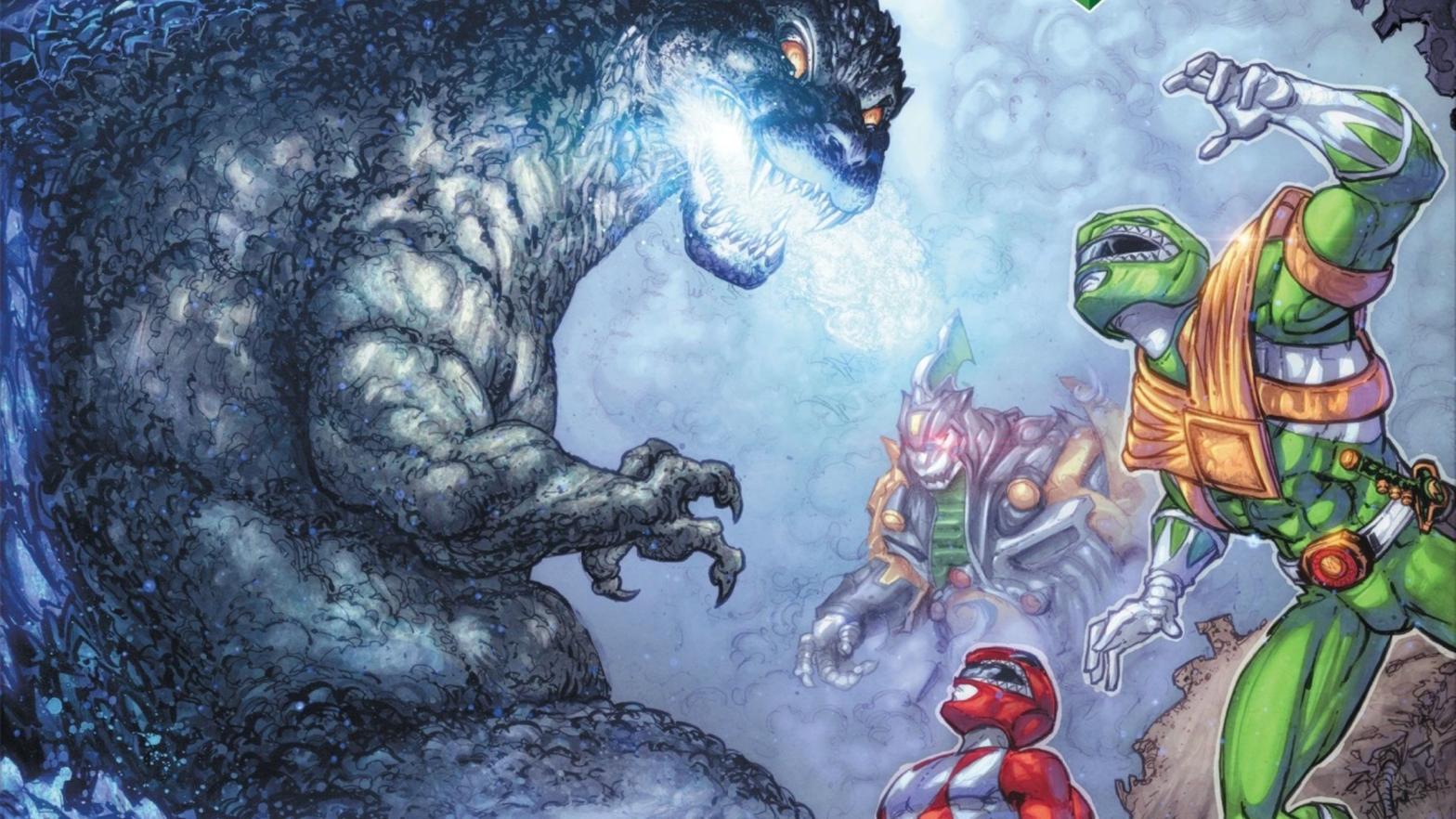 Partial cover art of Godzilla Vs. the Mighty Morphin Power Rangers #1 by Freddie Williams II. (Image: IDW/Boom Studios/Toho)