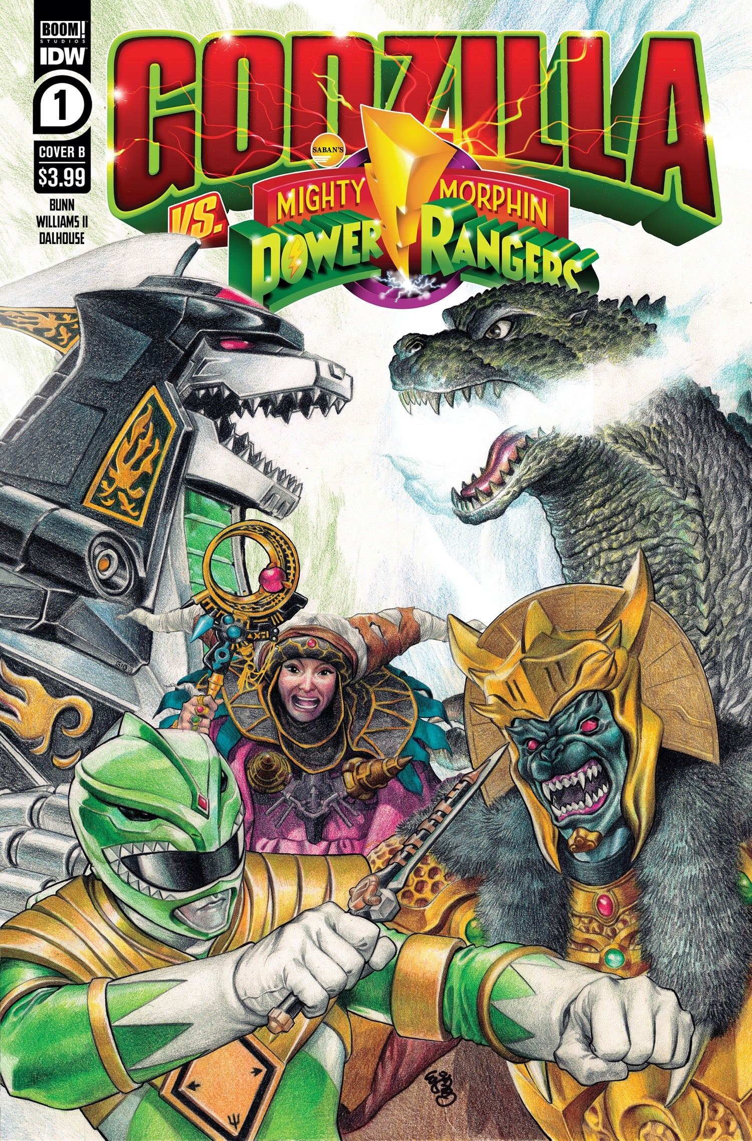 Alternate cover art of Godzilla Vs. the Mighty Morphin Power Rangers #1 by E.J. Su. (Image: IDW/Boom Studios/Toho)