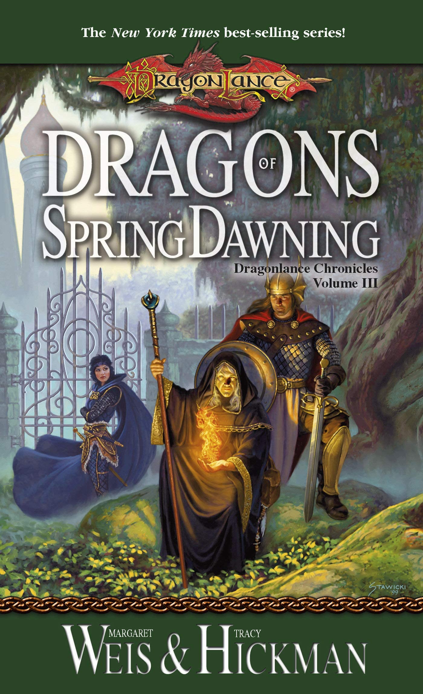 Matt Stawicki's cover for the reprint, which replaces Tika with the twins' half-sister Kitiara. (Image: Wizards of the Coast)