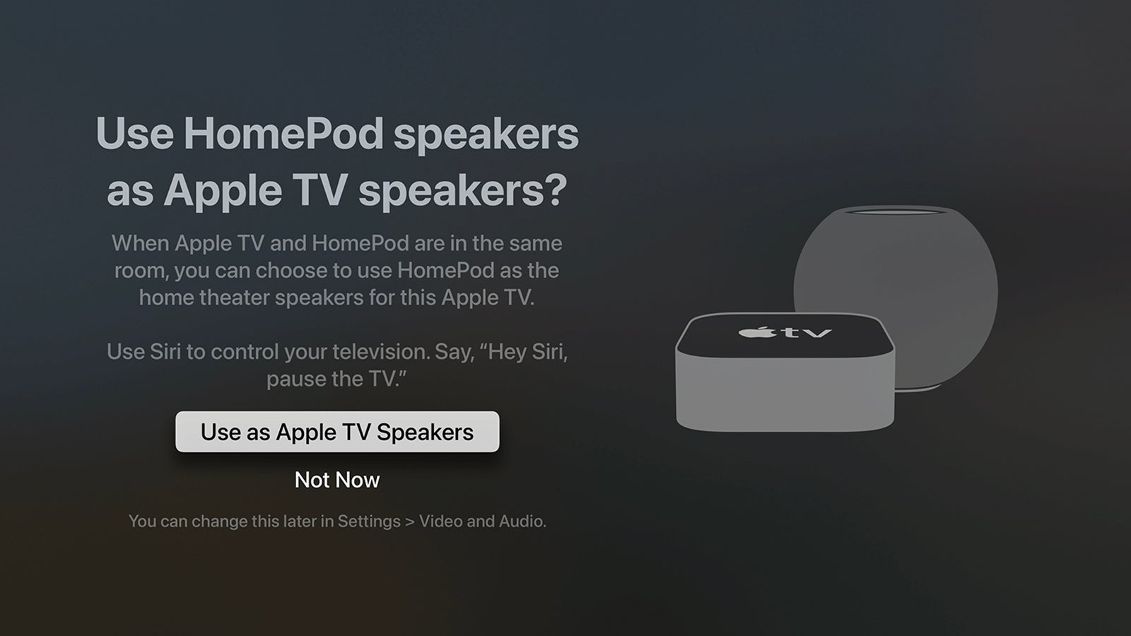 Your HomePod speakers should be automatically detected. (Screenshot: tvOS)