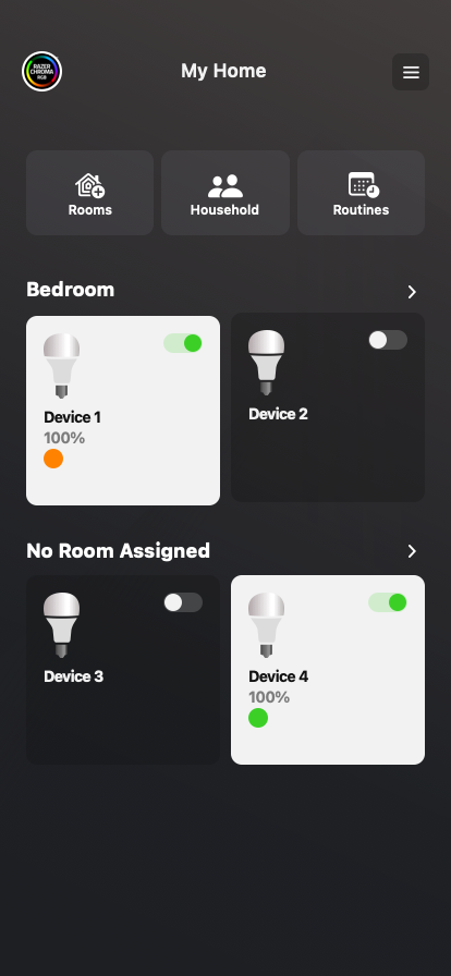 Razer's smart home app looks like a controller just for lights. (Screenshot: Razer)