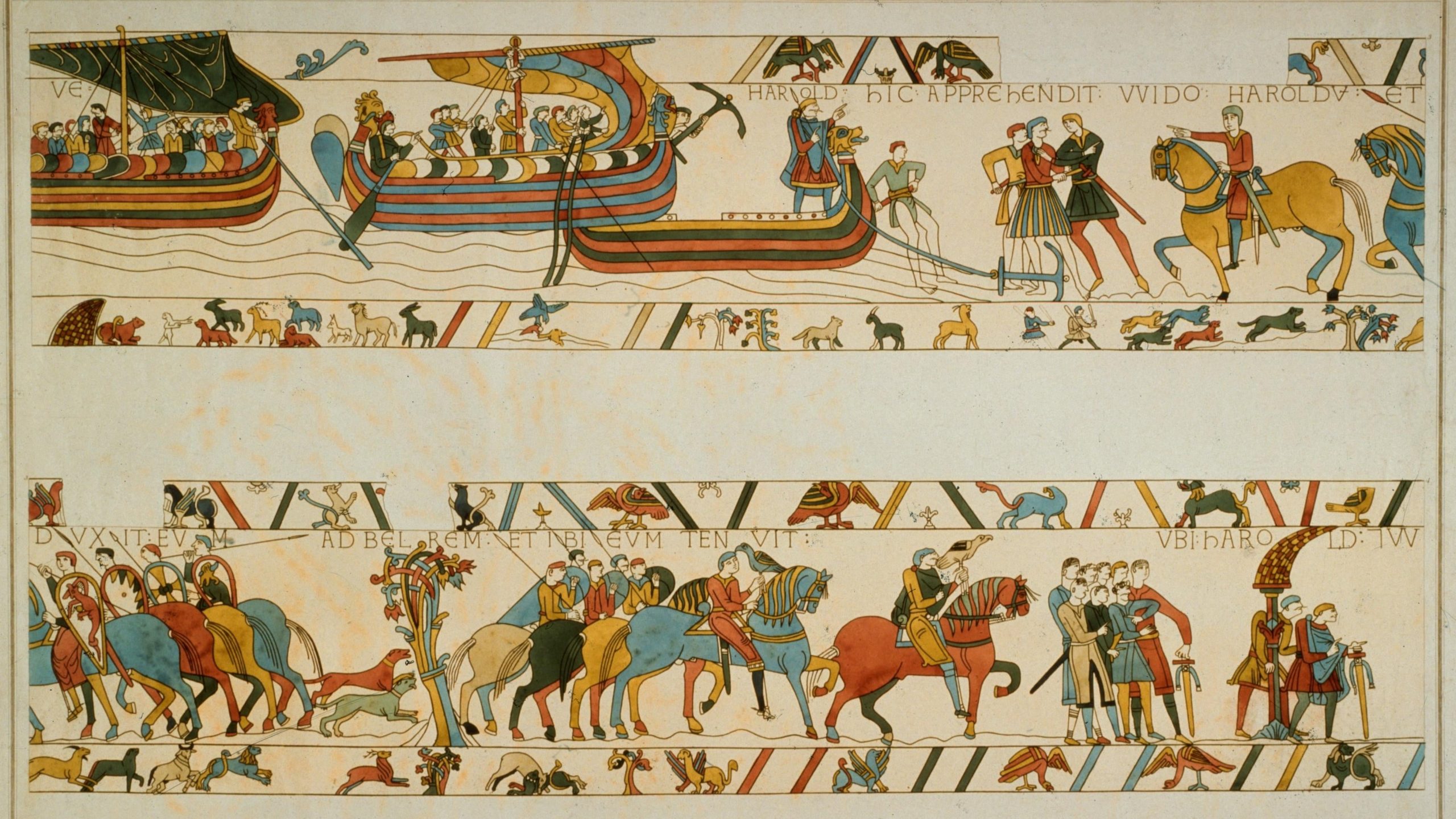 The Bayeux Tapestry (dating to the 11th century) depicts the army of future King Harold II of England landing in Normandy. (Photo: Hulton Archive, Getty Images)