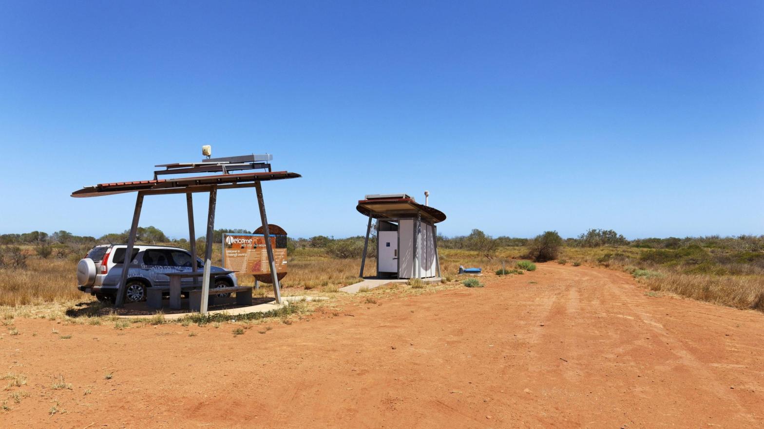 Tourists day shelter at the old historical Onslow town site, Onslow, Pilbara, Western Australia. (Photo: Paul Mayall/DPA, AP)