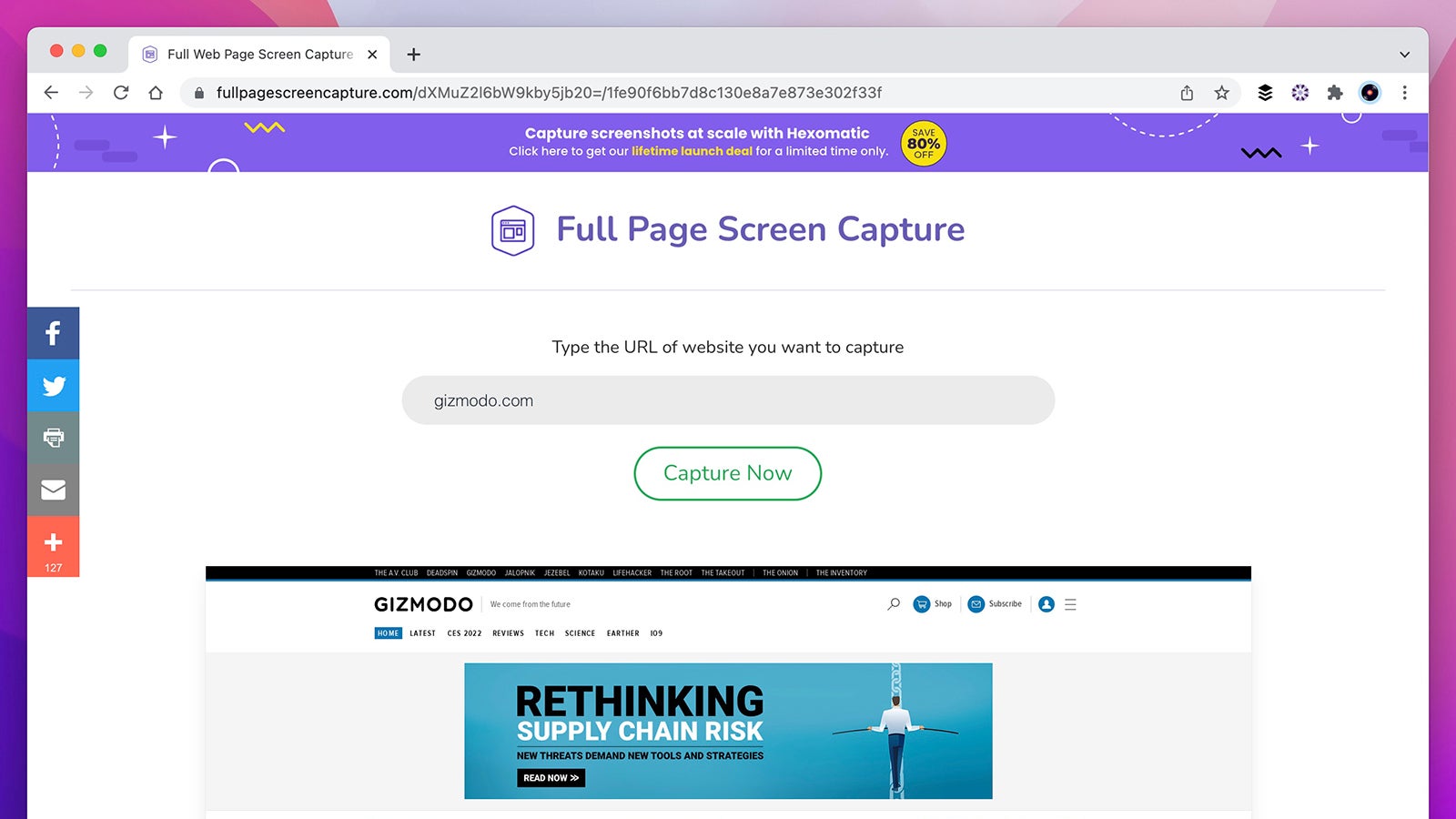 Full Page Screen Capture works in any browser. (Screenshot: Full Page Screen Capture)