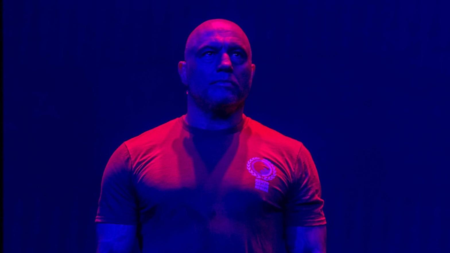 Joe Rogan at the UFC 264 ceremonial weigh-in at T-Mobile Arena on July 9, 2021, in Las Vegas, Nevada. (Photo: Louis Grasse/PxImages/Icon Sportswire, Getty Images)