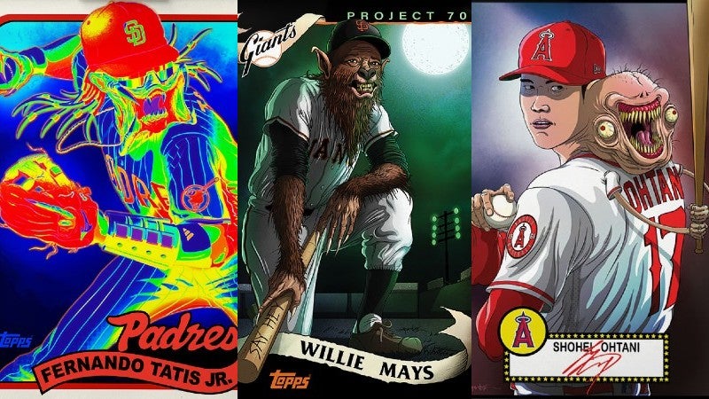 Predator, werewolf, malignant tumour, just your usual baseball cards by Topps and Alex Pardee. (Image: Alex Pardee/Topps)