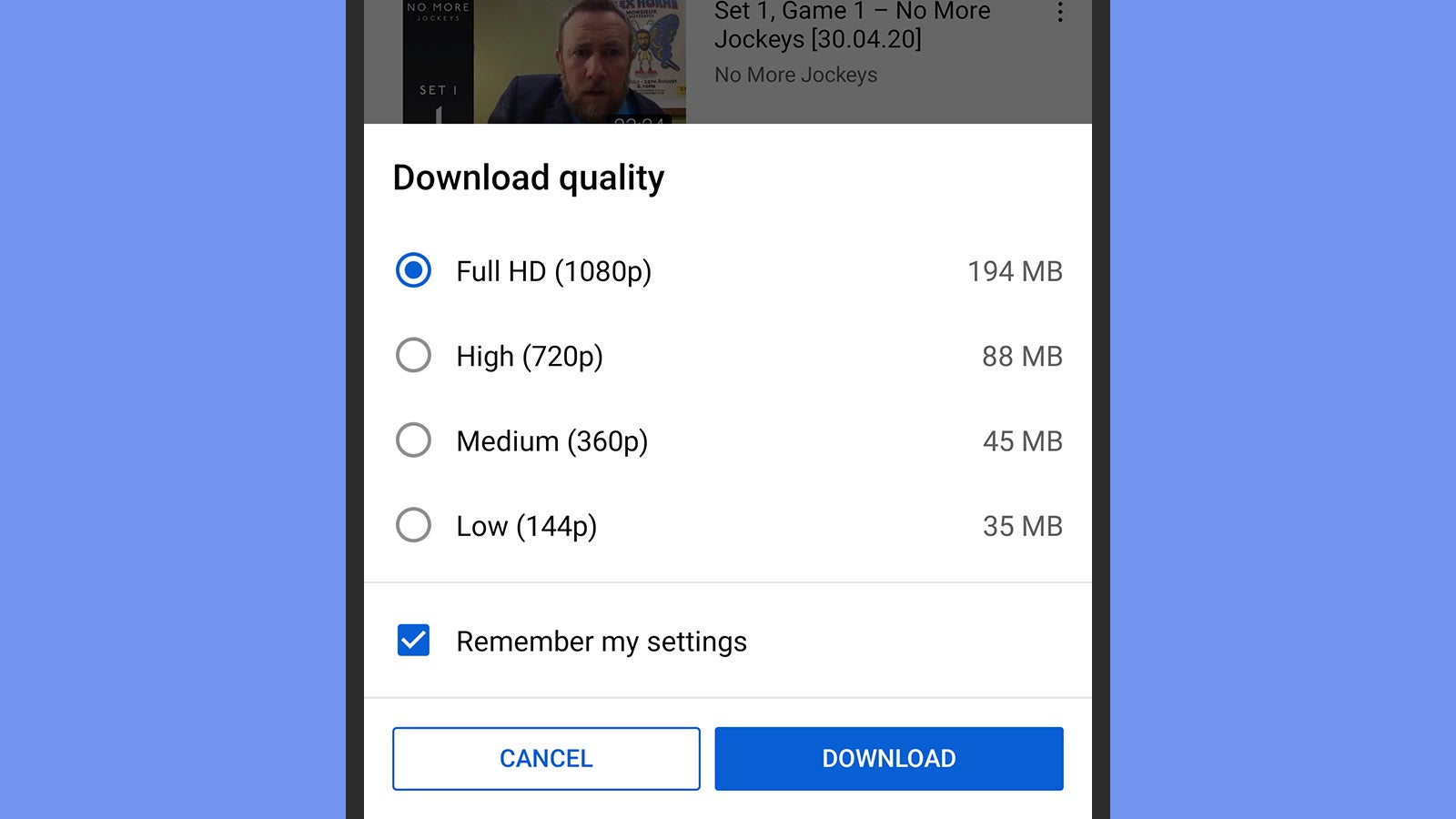 You can choose clip quality every time you download a video, if you need to. (Screenshot: YouTube)