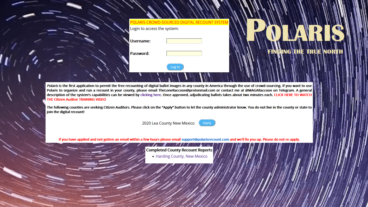 A screenshot of the Polaris Recount website. (Screenshot: Polaris Recount)