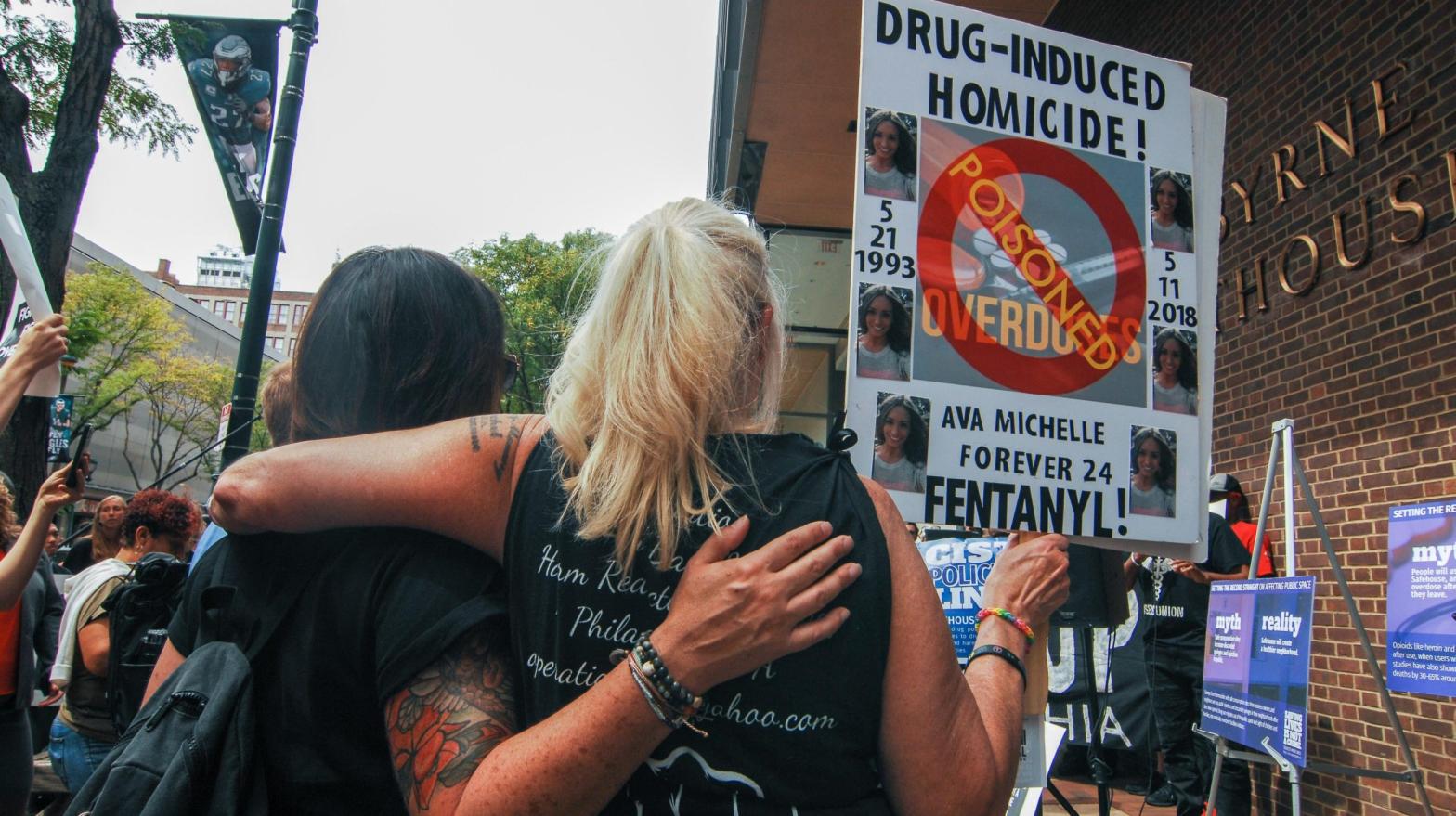 Advocates for safe injection sites rally in front of the James A Byrne Federal Courthouse in Philadelphia to show their support for evidence-based harm reduction policies, in a photo taken September 5, 2019. (Photo: Cory Clark/NurPhoto, Getty Images)