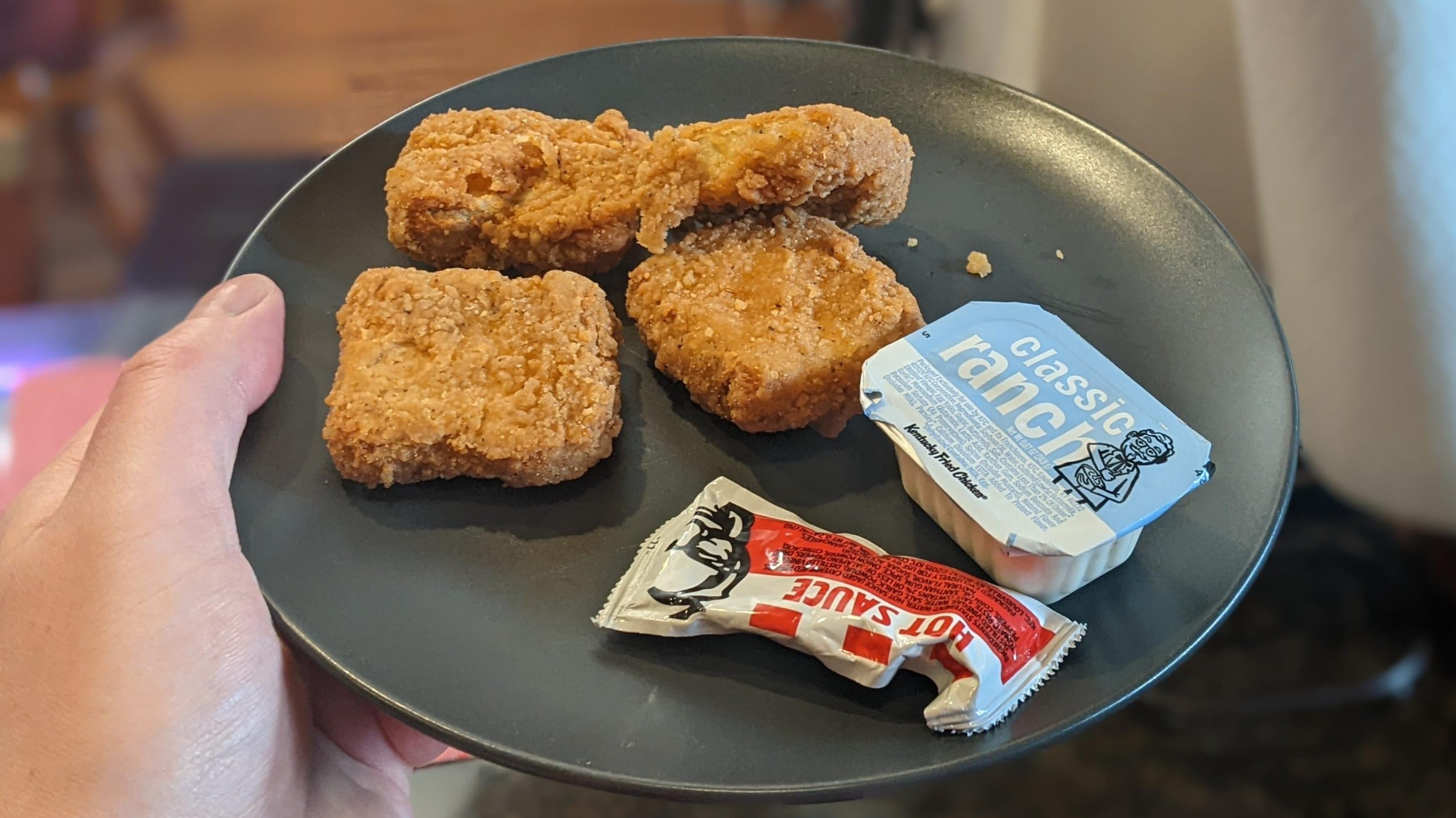 KFC's Beyond Fried Chicken. They're just a little square. (Photo: Tom McKay / Gizmodo)